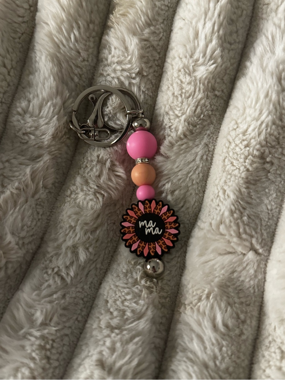 Pink & Peach 'mama' Sunflower Keychain Charm